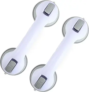2-Pack No-Drill Shower Grab Bars - Heavy Duty Support for Seniors Modern White Home Interior Portable Installation