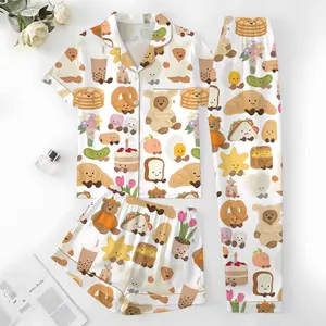 Jellycat Cartoon Satin Pajama Set, Cute Plush Inspired Silk Pajama Set, Soft Cozy Sleepwear Gift