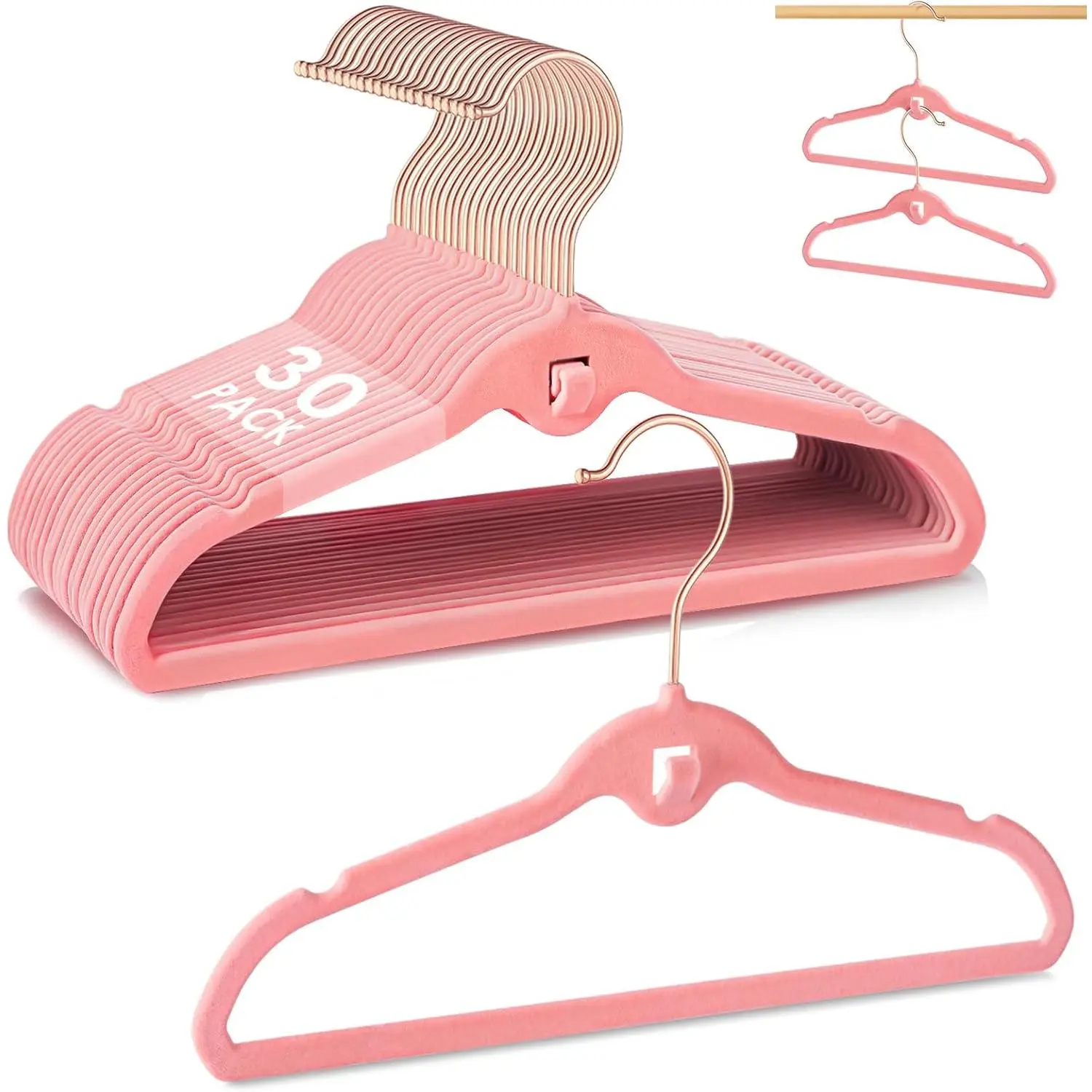 Hangers 30 Pack, 11 Inches Pink  Clothes Hangers for Closet, Non Slip   Hanger for , Thin Space Saving Stackable  Felt Hanger with 360? Swivel Hooks