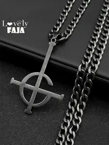Ghost Nameless Band BC Stainless Steel Pendant Necklace Gothic Mystery Jewelry Necklaces Black Graphic Pattern Ghoul Cross Cuban Link Chain Musical Band Mask Grucifix Hip Hop Gift