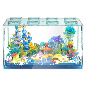 Under the Sea Building Block Set – Ocean Fantasy Scene with Coral, Jellyfish & Octopus – Transparent Display Case Included decoration decor showcase gift collectibles  birthday gift cute play figure toy Creative DIY Building Blocks brick forever ideal