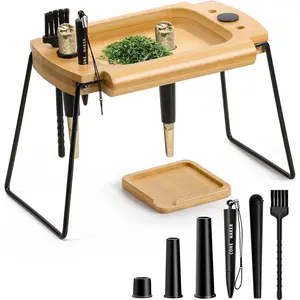 Foldable Wooden Complete Rolling Tray Kit with Cone Loader, Cone Filler, Smell Proof Tube & Pre-Roll Machine(Brown-Single Hole)