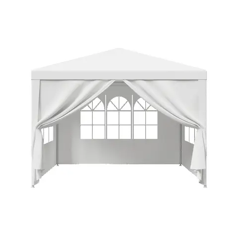 10 x 10 ft Square Folding Lightweight Sunshade Canopy - 17.6lbs Polyethylene Outdoor Gazebo Tent with 4 Customizable Sidewalls, UV Protection, Stakes for Weddings, Celebrations (White)