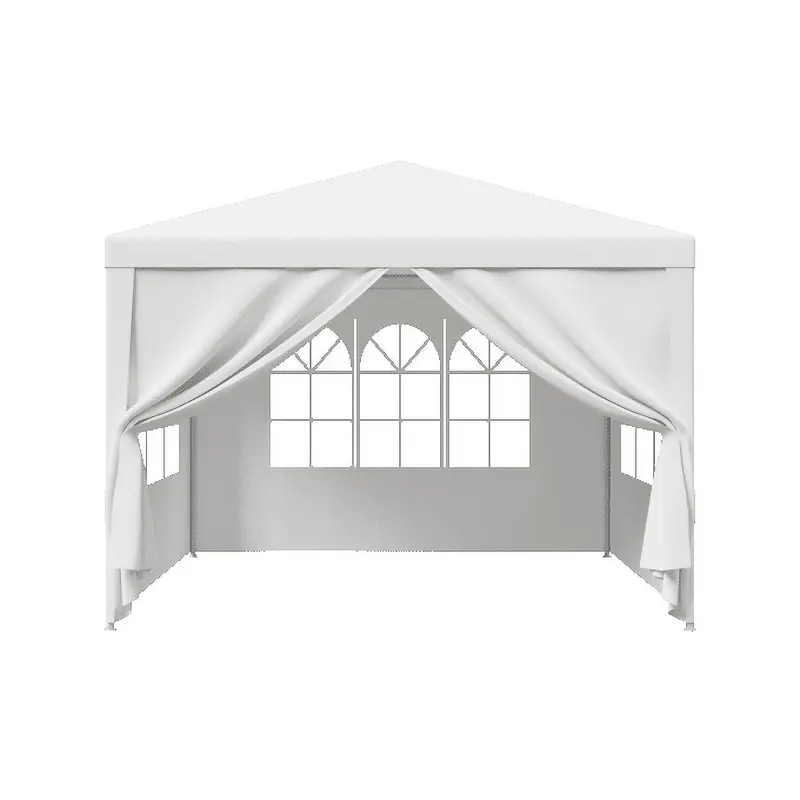 10 x 10 ft Square Folding Lightweight Sunshade Canopy - 17.6lbs Polyethylene Outdoor Gazebo Tent with 4 Customizable Sidewalls, UV Protection, Stakes for Weddings, Celebrations (White)