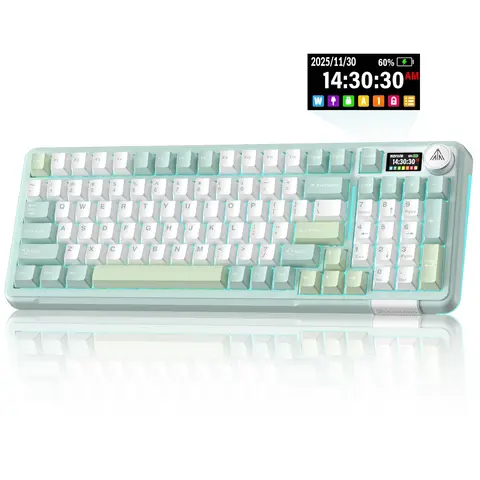 Solakaka A99 Pro Creamy Mechanical Backlit Wireless Rechargeable Keyboard - Hot-Swappable Customizable Switches, LCD Screen, Control Knob, 3-Way BT/2.4G/USB-C, Built-In Battery, ARGB, PBT Caps, Multi-System Gaming & Work Keyboard for Computers, Keyboards