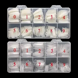 Half Cover False Nails Tips, 10 Sizes Lady French Style Acrylic Artificial Tip Manicure with Box for Nail Tips Art Salons and Home DIY