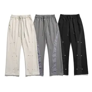 Splicing contrasting casual pants for men, straight elastic drawstring waist trousers, street fashion loose sweatpants suitable for daily wear
