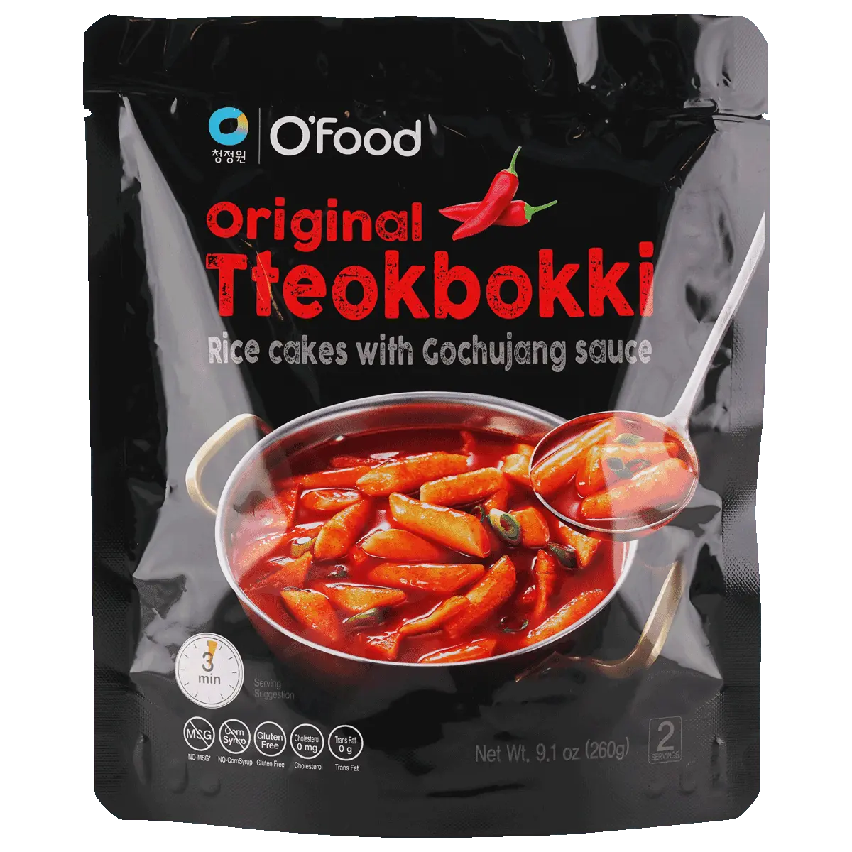 O'Food Original Tteokbokki - Korean Rice Cakes with & Gochujang Sauce, 9.1oz Instant Spicy