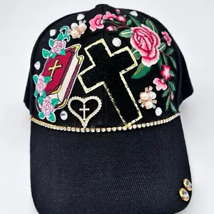 Heaven Sent Bling Hat - Christian Baseball Cap with Flowers & Cross Motif | Faithful & Fabulous Junk Hat | Gospel Streetwear Gift