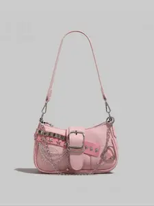 Vintage Y2K Women's Bag, Punk Style Colorblock Star Chain Small Shoulder Crossbody Bag, Crossbody Clutch Purse, Detachable Strap, Zipper Closure, Casual Multi-Functional Handbag