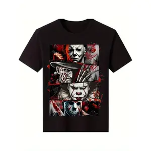 Horror Icon Graphic Cotton TShirt for Men Perfect Casual Streetwear AllSeason Comfort Breathable Crew Neck