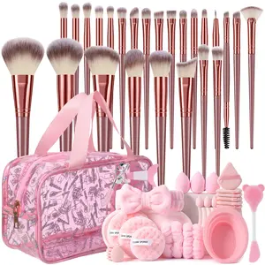 54 Piece Makeup Brush Set with Soft Brushes, Travel Waterproof Bag, Powder Puffs, Beauty Sponges, Perfect for Beginners & Practice, Makeup Tools