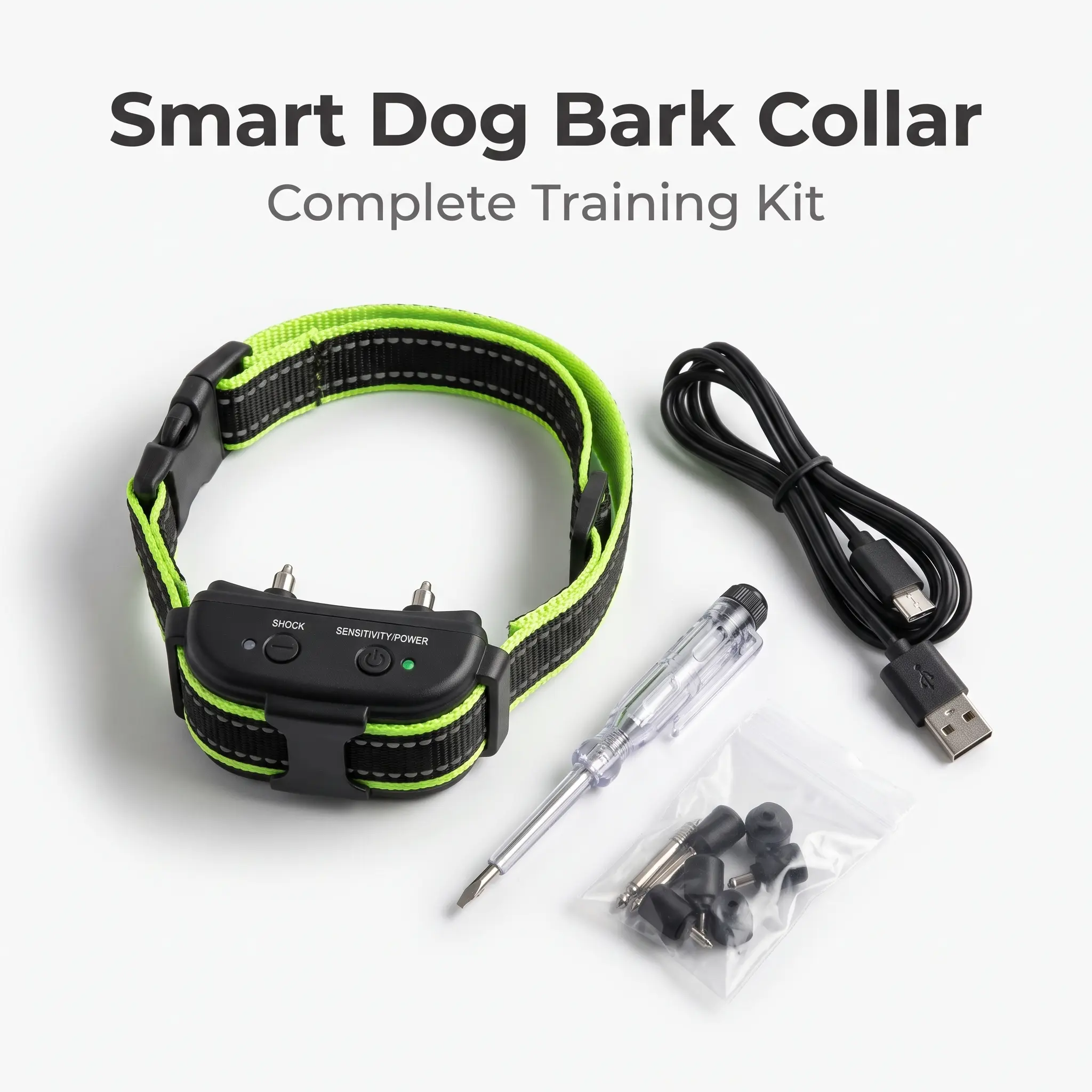 Adjustable Sensitivity And Shock Intensity Bark Control Collar With Nylon Reflective Strap For Safe Dog Training