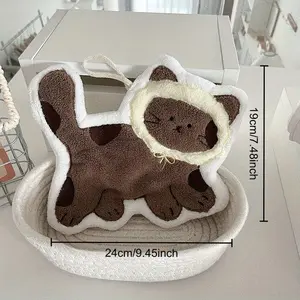 1pc Cute Cat Hanging Hand Towel, Thick Coral Fleece Material, High Absorbency, Modern Style, 4000gsm Fabric, Ideal for Bathroom and Kitchen Use, Bathroom Hand Towels | Cartoon Cat Design | Coral Fleece Towel, Cat Hand Towels