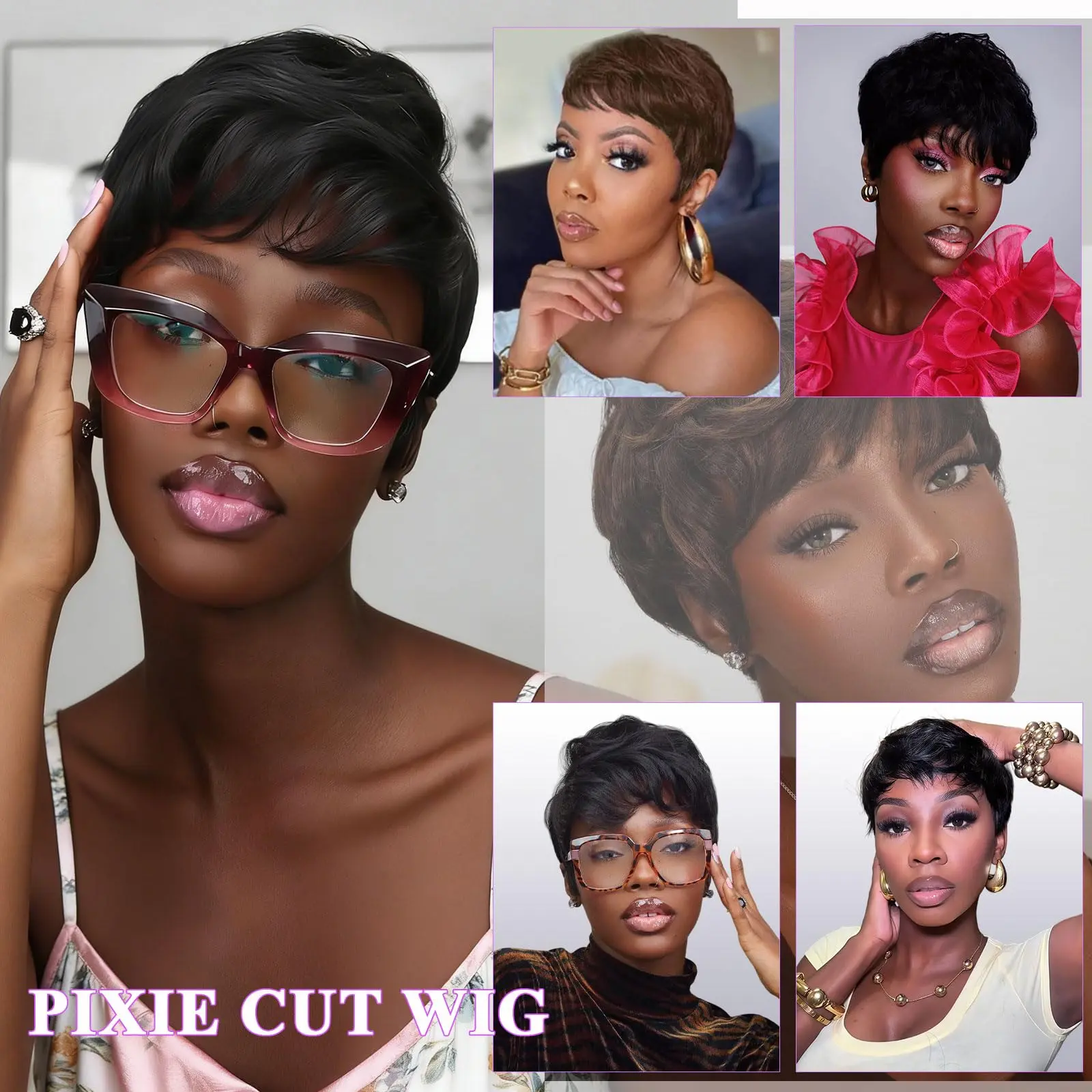Short Layered Pixie Wig with Bangs, Heat-Resistant Synthetic Fiber, Adjustable G&T Red Pixie Cut Wig with Bangs - Short Layered Heat  main image 3