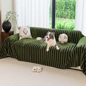 Soft Plush Non-Slip Sofa Towel, Striped Pattern Furniture Protector, Pet Friendly Full Coverage Decoration Couch Cover