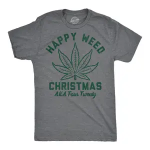 Mens Funny T Shirts Happy Weed Christmas Sarcastic 420 Graphic Novelty Tee for Men Mens Funny T Shirts Cool Vintage Fashion T-Shirt Gift Classic Menswear 420 Apparel for Men Funny Sarcastic Short Sleeve Novelty Dark Grey