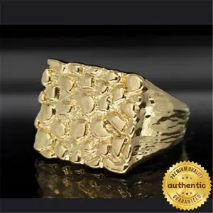 Electroplated Gold Nugget Ring - Exquisite Geometric Square Texture, Pretty Fashion Ring for Accessory Matching