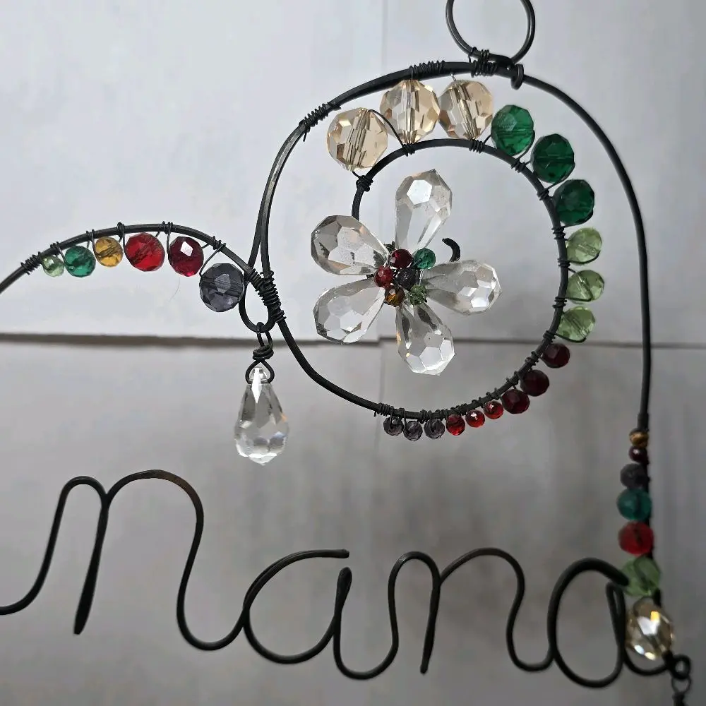 Nana Handmade Suncatcher with Colorful Beads and Crystal Flower Design Ornament Decor Hanging Mother Hangable