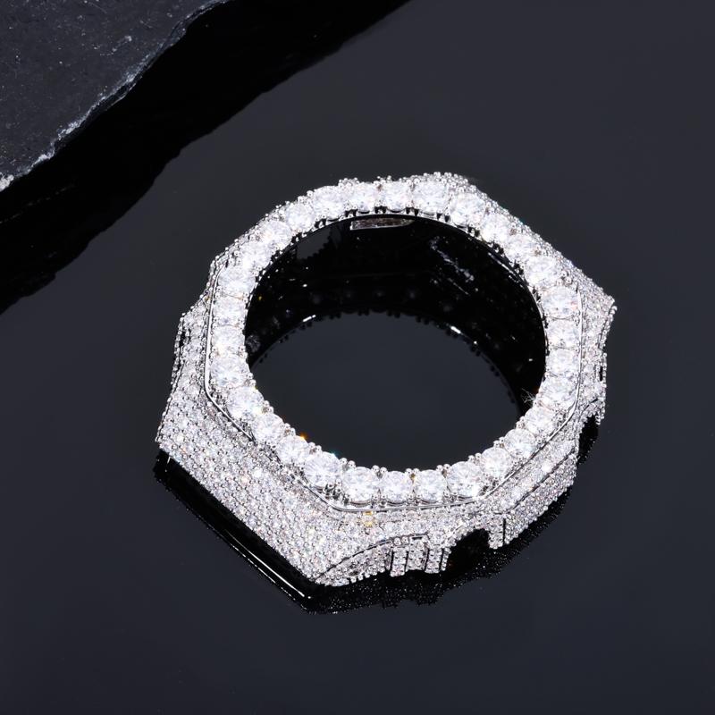 【CMW05】UCCIYO Compatible - GA2100 Universal Bezel 18K Gold-Plated Lab-Grown Moissanite Ice Out Copper Moissanite Watch Case Crystal-Set Watch Case Unisex Hip-Hop Style Jewelry Gift