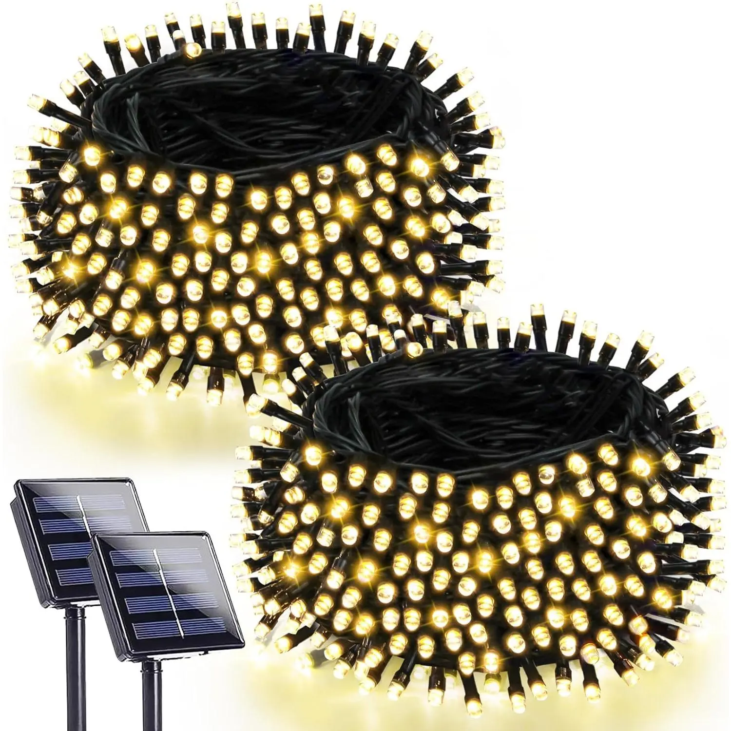 2 Pack 90FT Solar Christmas Lights, Super Bright 160 LED Solar Lights String with 8 Lighting Modes, Outdoor  Green Wire Solar Twinkle Light for Xmas Garden Decorations (Warm White)