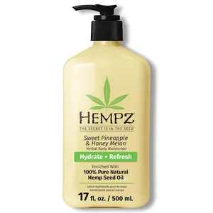 Hempz Sweet Pineapple & Honey Melon Scented Body Lotion - 17oz Lightweight Hydrating Body Care Moisturizer, Vegan, Cruelty-Free, Plant Collagen Enriched Vitamins Blend Nourishing Fragranced Daily Cream for Moisture