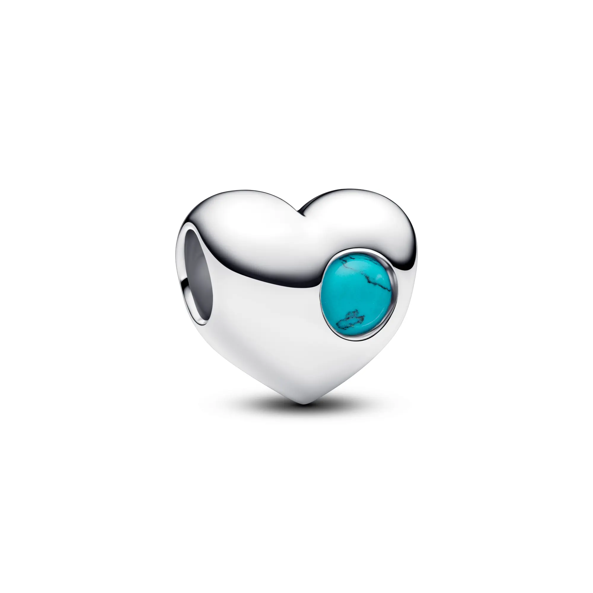 Pandora Engravable Turquoise Blue Stone Heart Charm 794161C12, Heart Shape, Flush-Set Stone, Personal Note, Turquoise-Inspired
