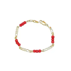 14K Gold Plated Bracelet for Mom & Child Eco Copper Red Agate Beads Hypoallergenic Durable Parent-Child Matching Jewelry