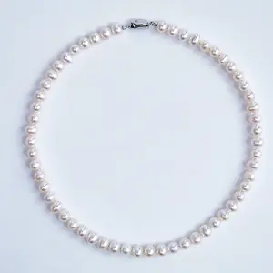 7-8mm White Pearl Necklace For Women, Pearl Strand Necklace Jewelry, Good Love Gift For Anniversary, Birthday