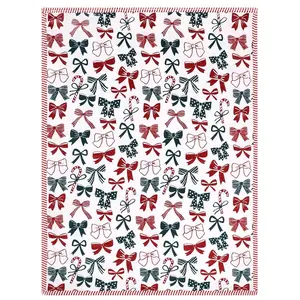 Christmas Bow Blanket, Soft Comfortable Lightweight Aesthetic Flannel Throw, Room Decor Sofa Travel Bed Christmas Gift
