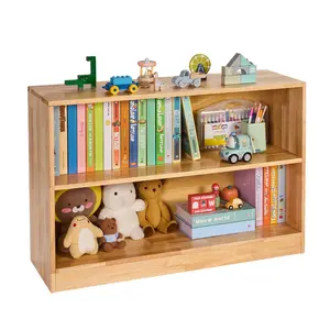 VEVOR Montessori Bookshelf, 35.4 in Width Toy Storage Organizer,  2-Tier Kids Display Storage Cabinet, Daycare Furniture, Kids Bookshelf for Bedroom, Nursery, Living Room, Entryway, Preschool, Brown