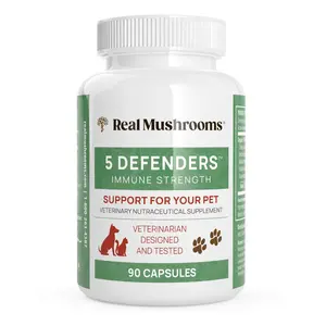 Real Mushrooms 5 Defenders® Organic Mushroom Blend Capsules for Pets - Vet Formulated Immune Support with Turkey Tail Reishi Maitake Shiitake & Chaga 90 Capsules