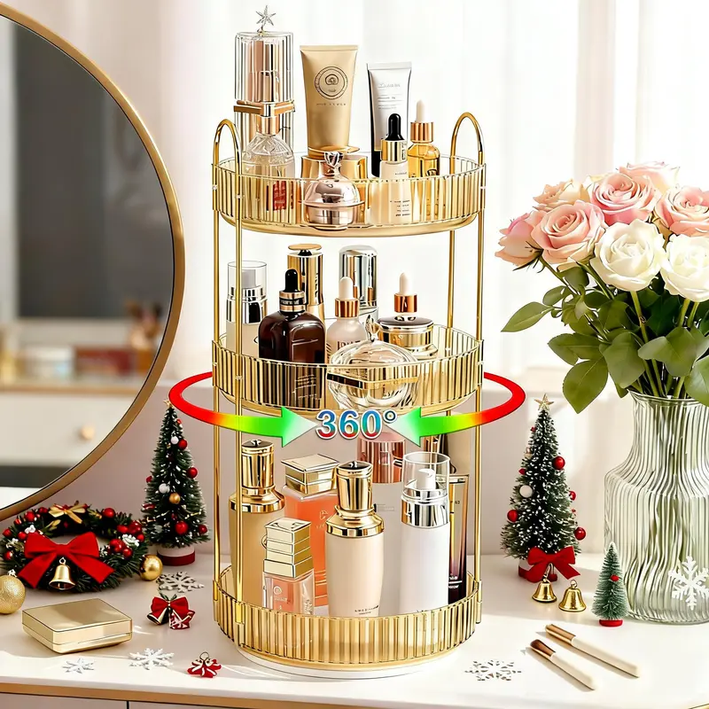BEPATIO 2/3-Tier 360° Rotating Acrylic Makeup Organizer - Adjustable Vanity Storage, Stackable Cosmetic Display, Tall Serum-Fit, Space-Saving Bathroom Counter Holder, Black Friday Gift Set for Moms