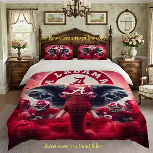 Alabama Football Print Bedding Set, Breathable Comfort, All-Season Use, 100% Polyester Fabric, Includes 1 Fitted Sheet & 2 Pillowcases