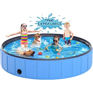 79x16'' Large  Pool, Foldable Plastic Pool for Large Dogs,1mm Durable and Collapsible Pet Bathing Tub Portable Outside Swimming for Kiddie and Dogs