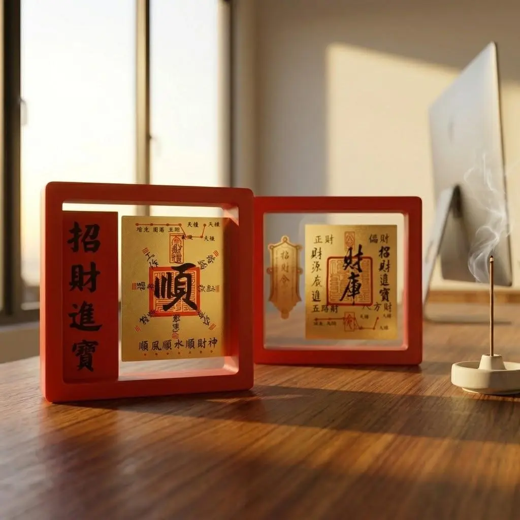 Traditional Chinese Decorative Ornament - Auspicious Metal Sticker with Good Luck Motifs for Phones & Wallets, Portable Happiness Gift, Ornaments