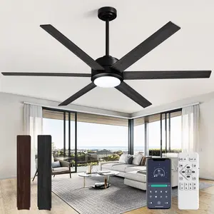 60 Inch Large Ceiling Fans with Lights and Remote - Wood/Matte Black Ceiling Fan, Quiet DC Motor, Modern Dimmable LED Lighting & Large Ceiling Fans for Living Room Patio, Indoor