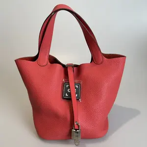 Pre-owned HERMÈS Tomate Clemence Top Handle Bag Picotin Lock 22 Rouge with Palladium Hardware 16119418