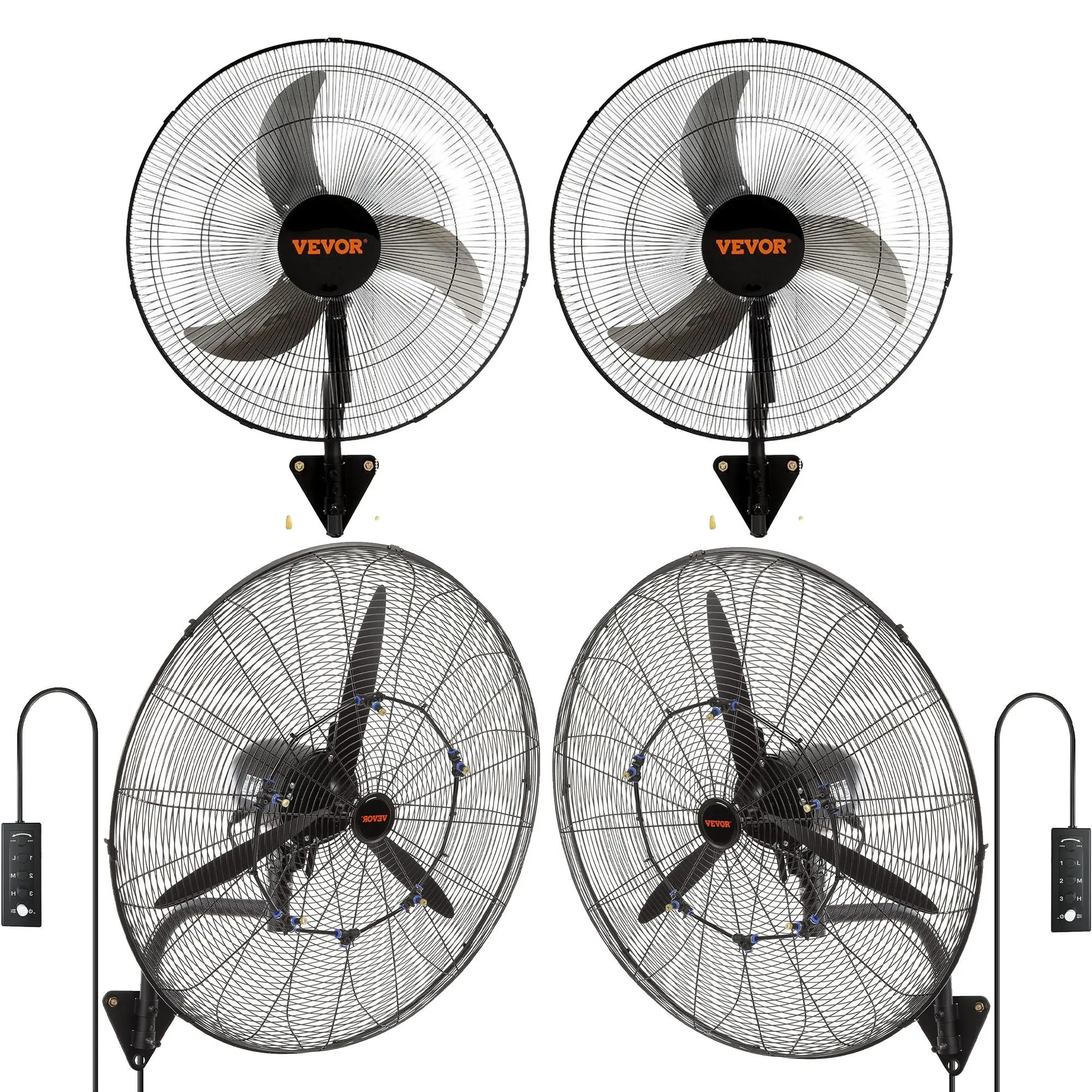 VEVOR Industrial Wall Fan , 18/20/24/30 in Wall-Mount Oscillating Fan, 3-Speed, 4000/4650/7000/9500 CFM, ETL Listed Black Unit for Outdoor/Residential Use