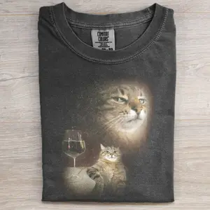 Comfort Color T-Shirt, Sassy Cat Wine Lover T-Shirt - Funny Cat with Wine Glass Graphic Tee Graphic Tee, Gift for Men for Women