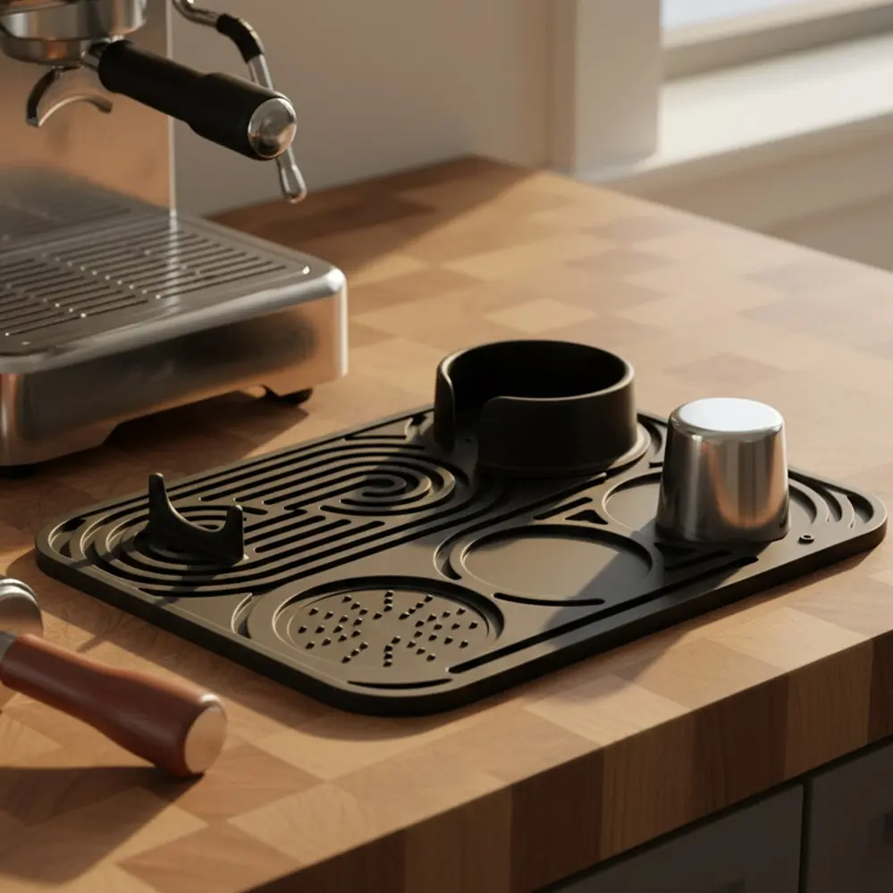 Silicone Coffee Mat - Universal Fit for Ninja Luxe Cafe & Other Machines, Easy Clean Non-Slip Espresso Mat, Protects Countertops & Holds Accessories