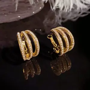 LisiZen Exquisite Cold Style Multi-layer Zircon Hoop Earrings, Light Luxury Niche Design Elegant Jewelry DZEH1978