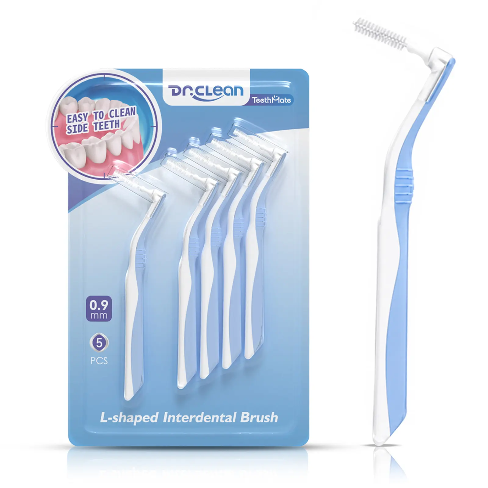 Dr. Clean L-Shaped Interdental Brushes (Pack of 30) — An oral cleaning set suitable for braces and sensitive gums; effectively removes plaque, wine stains, and yellowing; features soft bristles and is designed for 0.9mm gaps. Daily Durable Floss