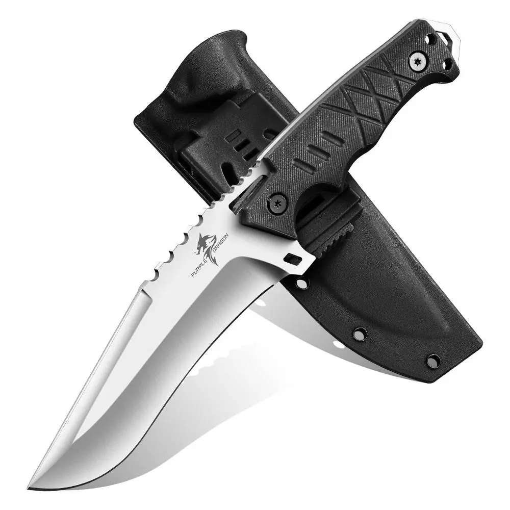 Purple Dragon Outdoor Knife with Sheath - D2 Steel Gardening Knife for Camping, Outdoor Craft, Gardening - Ergonomic G10 Handle Gardening Gear Gift for Men(Black)