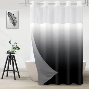 No Hook Shower Curtain with Snap in Liner Black and White Shower Curtain Liner Set Ombre Black Hotel Fabric Bath Curtain for Bathroom Mesh Top Window Waterproof Washable 71" x 74"