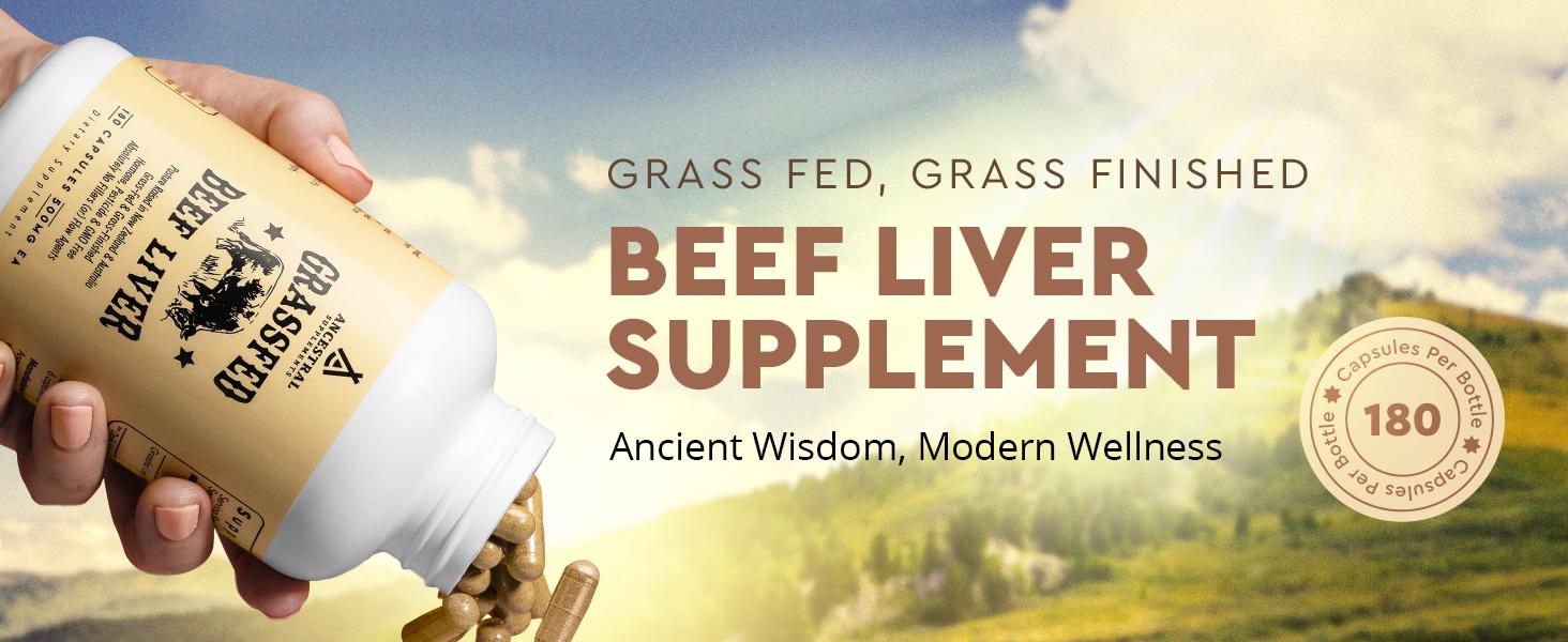 Ancestral Supplements Grass-Fed Beef Liver Capsules – Nutrient-Dense, Freeze-Dried, 180 Count