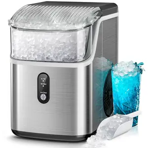 Kismile Nugget Ice Maker Countertop Portable Ice Machine Crushed Ice 35lbs Per Day Self Cleaning One Click Operation Pebble Ice Maker for Home Kitchen Bar Office Fast Ice Maker Compact Silver