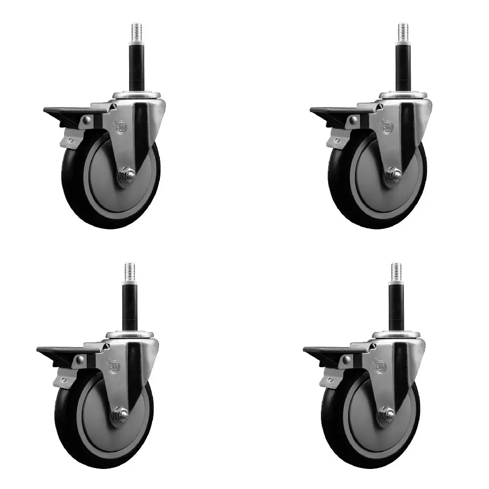 212 MAIN Heavy Duty Lockable Swivel Expanding Stem Casters (Set of 4) - 5 in. Black Polyurethane, 0.75 in. Stem, SCC-EX20S514-PPUB-BLK-PLB-34-4 Model, Furniture Lift Mover for Workshop Users, Posi Lock Brake, Fits Round/Square Tubes, Lockable Wheels, Equi