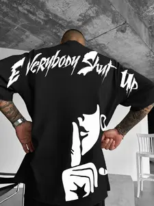 Men's Letter & Figure Print Drop Shoulder Tee, Loose Street Fashion Soft Comfy Round Neck Short Sleeve T-shirt for Daily Wear, Men's Clothes for All Seasons