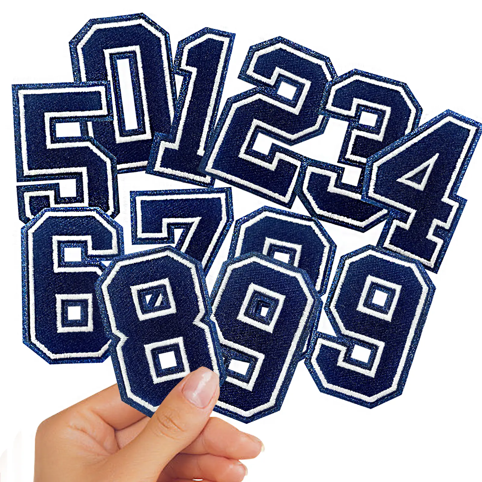10Pcs Embroidered Iron on Numbers Patches Navy Black 0-9 Patches Denim Applique for Clothes Hat Socks Jeans DIY Accessories Bag Jackets